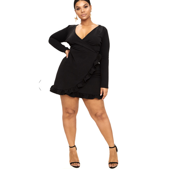 Pretty little things Dresses & Skirts - NWT Pretty Little Things Black Long Sleeve Ruffle Wrap Dress Size 16